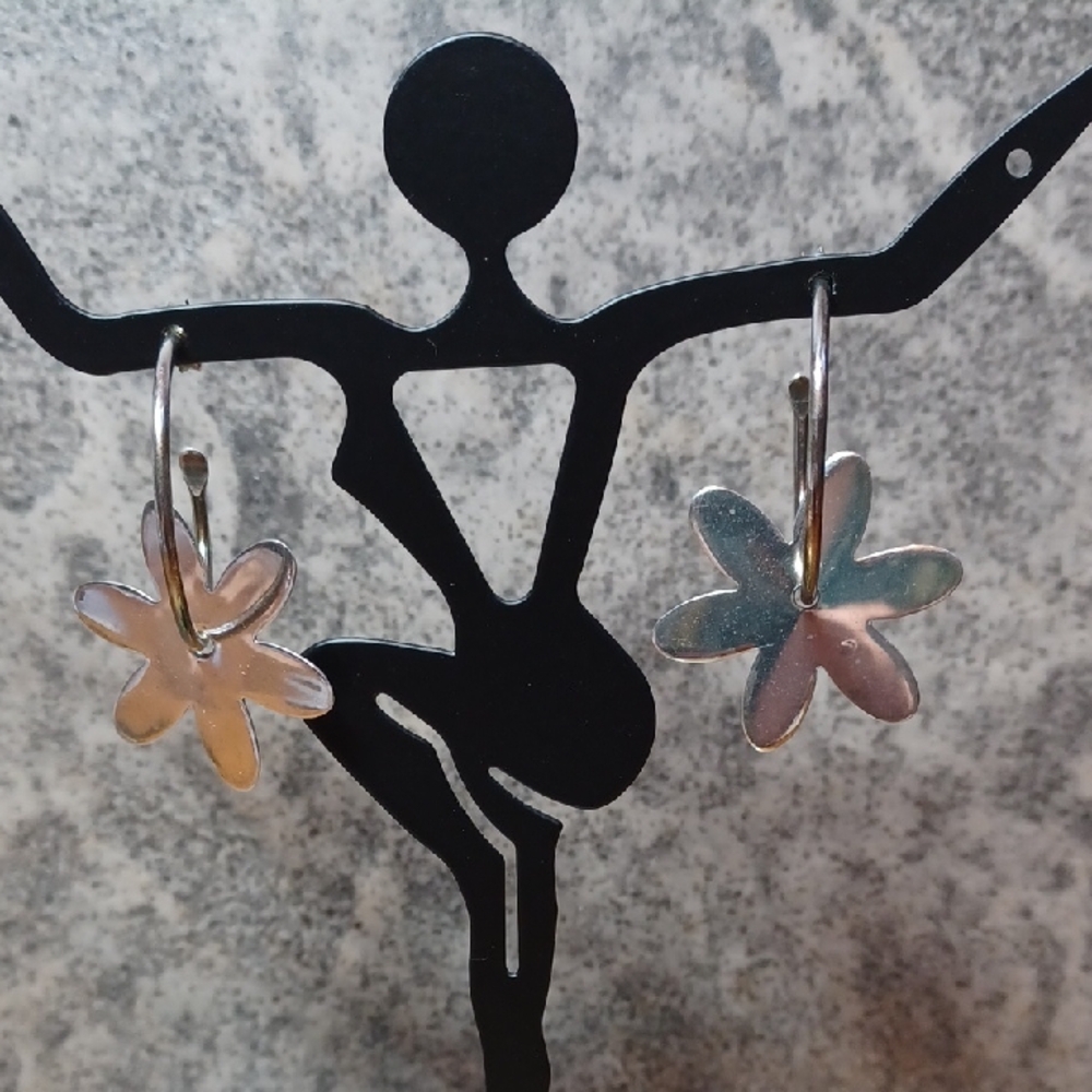 Silver Flower Hoop Earrings